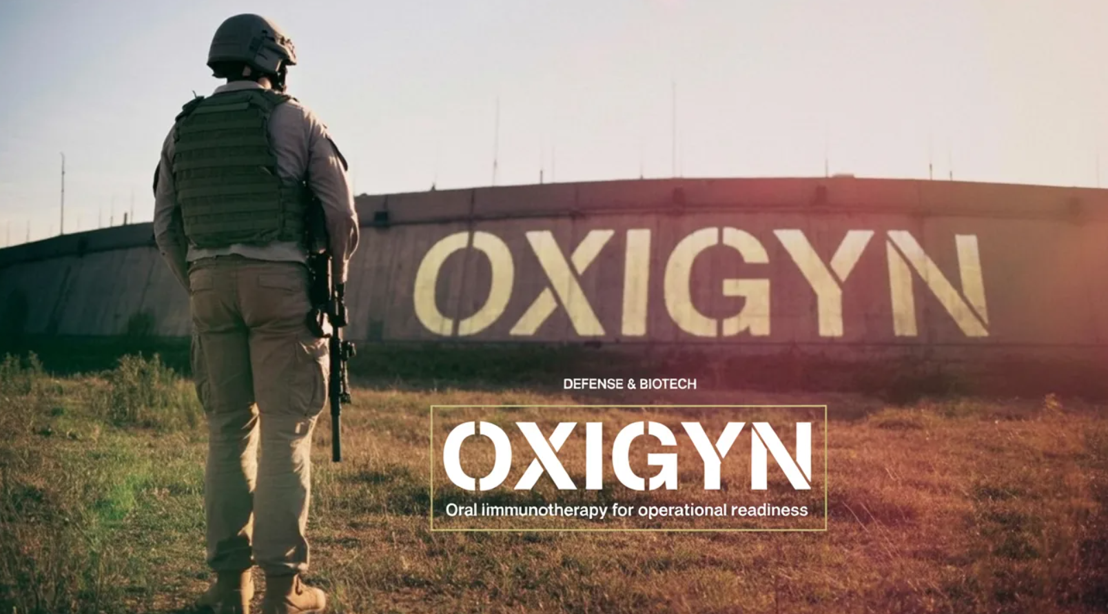 OXIgYN military magazine cover – soldier by hangar, stenciled logo on wall, IgY